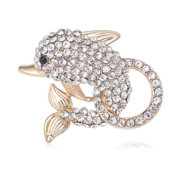 Alloy Rhinestone Dolphin Brooch For Lightweight Clothing Accessories