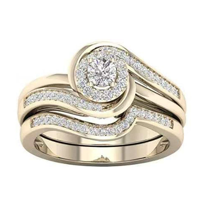 Gold Plated Women's Micro Pave Crystal Ring Proposal Jewelry