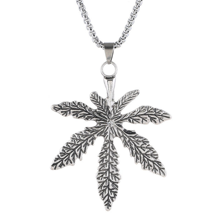 European American Simple Alloy Maple Leaf Necklace For Men, Retro Sweater Chain Accessory