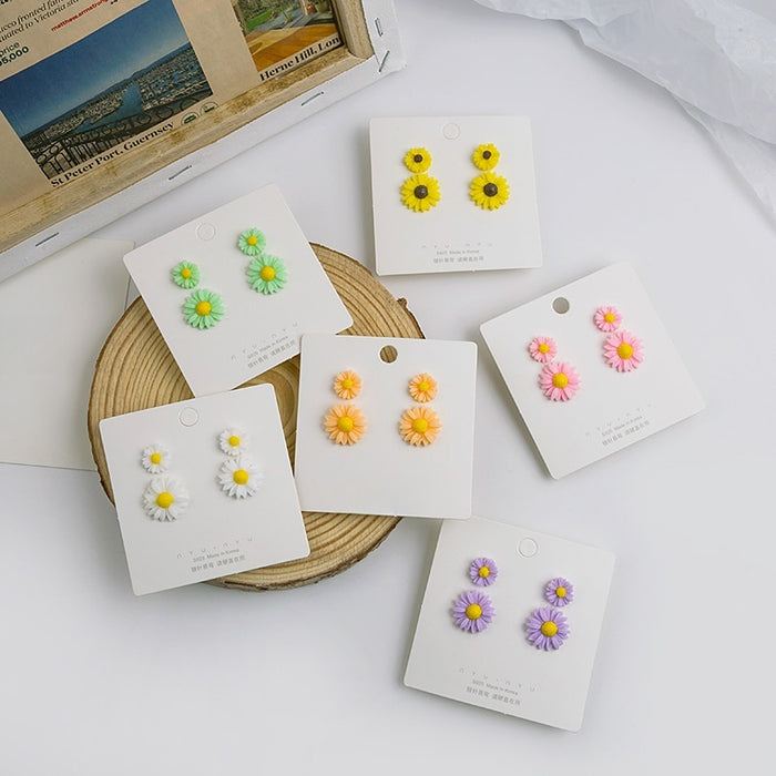 Sweet Candy Color Acrylic Daisy Flower Studs With 925 Silver Pins, Korean Sunflower Drop Earrings