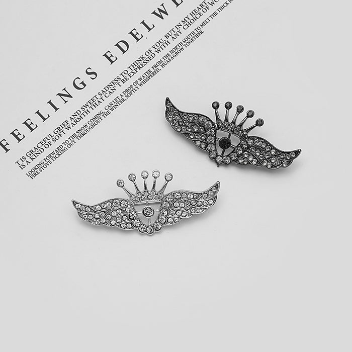 Full Rhinestone Crown Wings Brooch, Korean Fashion Angel Wing Crystal Pin Corsage