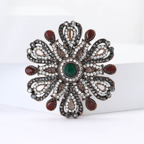 Vintage Alloy Rhinestone Hollow Flower Brooch For Women's Lapel Decor