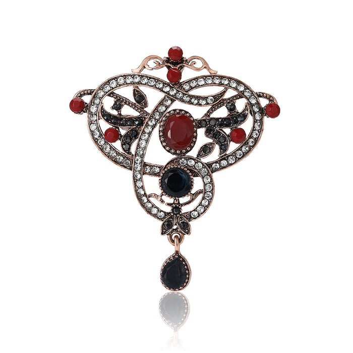 Alloy Rhinestone Brooch Vintage Palace Style Lapel Pin For Coats