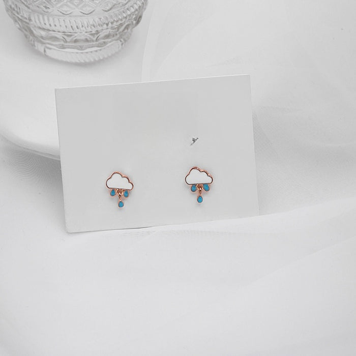 Cute Enamel Cloud And Blue Raindrop Alloy Stud Earrings For Girls Minimal Creative Fashion Earrings