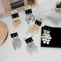 Bohemian Vintage Alloy Hollow Rose Butterfly Geometric Diamond Layered Metal Long Tassel Drop Earrings view 2