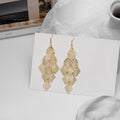 Bohemian Vintage Alloy Hollow Rose Butterfly Geometric Diamond Layered Metal Long Tassel Drop Earrings view 4