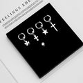 Stainless Steel Cross Star Flower Rhinestone Chain Ear Cuff Stud Hoop Hip Hop Earrings view 1