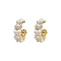 Fashion OL Pearl Geometric Round Hoop Earrings With Silver Posts For Women view 5