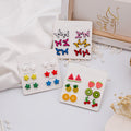Colorful Acrylic Fruit Butterfly Flower Stud Set, Strawberry Watermelon Cherry Weekly Fashion Earrings view 1