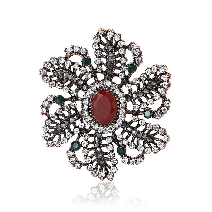 Alloy Rhinestone Flower Brooch For Women's Suits And Shawls