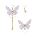 Elegant Asymmetric Butterfly Alloy Hoop Tassel Pearl Crystal Zircon Fashion Long Drop Earrings view 5