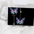Elegant Asymmetric Butterfly Alloy Hoop Tassel Pearl Crystal Zircon Fashion Long Drop Earrings view 2