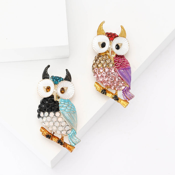 Alloy Rhinestone Owl Brooch Pin For Suits Coats And Lapels