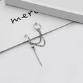 Korean Stainless Steel Double Hoop Chain Tassel Ear Cuff Clip On Long Bar Dangle Earrings view 4