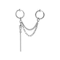Korean Stainless Steel Double Hoop Chain Tassel Ear Cuff Clip On Long Bar Dangle Earrings view 5