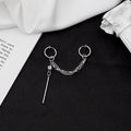 Korean Stainless Steel Double Hoop Chain Tassel Ear Cuff Clip On Long Bar Dangle Earrings view 2