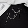 Korean Stainless Steel Double Hoop Chain Tassel Ear Cuff Clip On Long Bar Dangle Earrings view 3