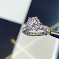 Platinum Plated Six Prong Cubic Zirconia Ring Sparkling Star Wedding Engagement Jewelry view 2