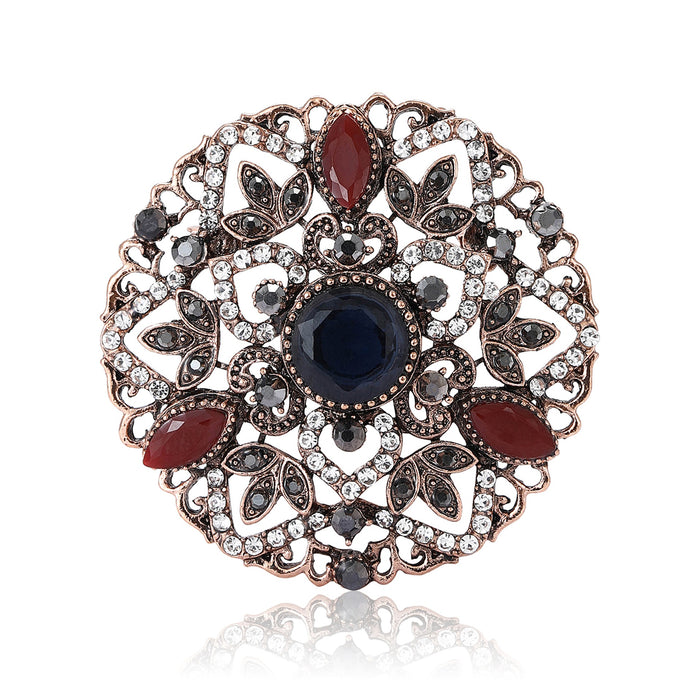 Alloy Rhinestone Round Brooch Pin For Women's Suit And Shawl