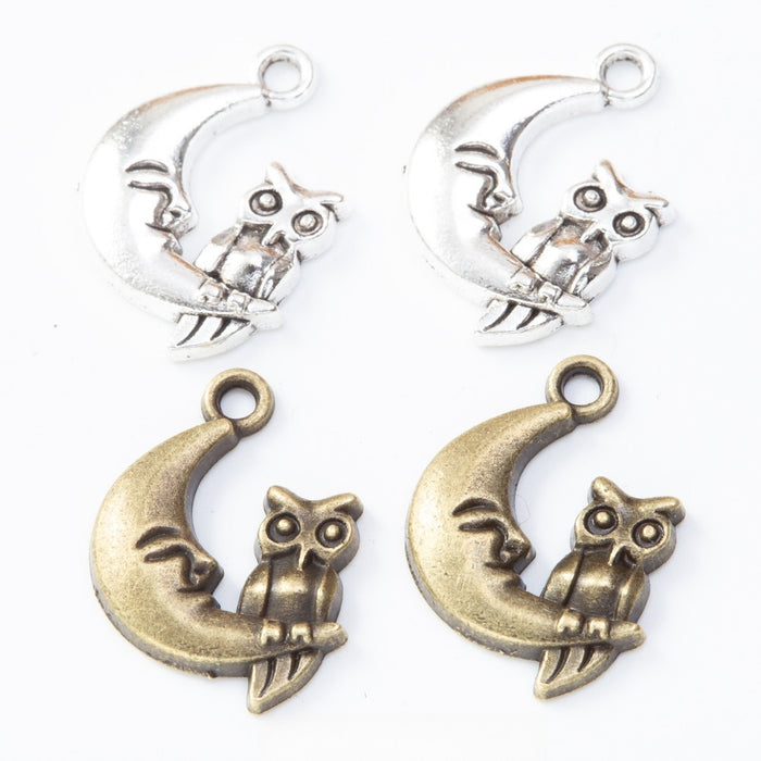 Zinc Alloy Moon Owl Charm Pendant for DIY Necklace Bracelet Jewelry Making