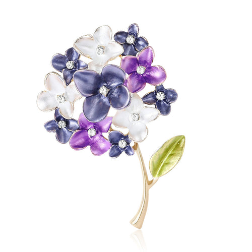 Alloy Rhinestone Enamel Hydrangea Brooch For Elegant Women's Outfits