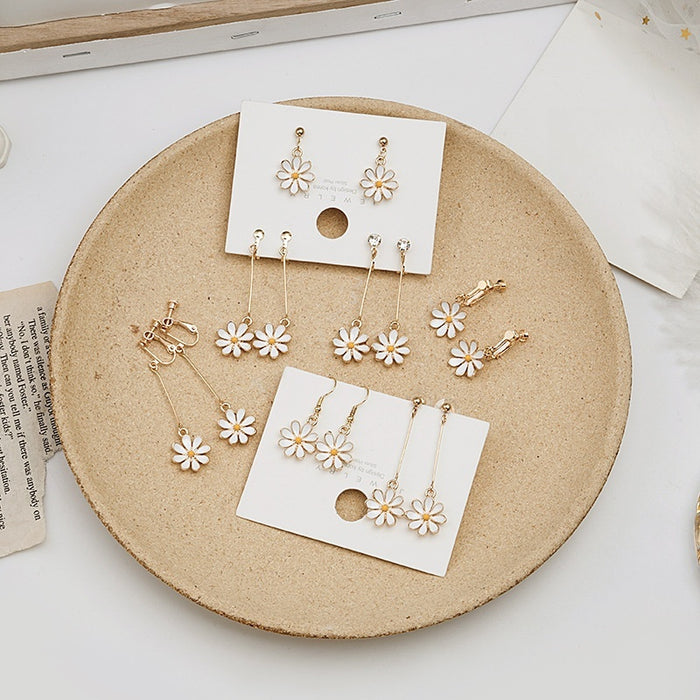 925 Silver Needle Korean Daisy Earrings, Cute Sunflower Stud And Clip On Fashion Jewelry