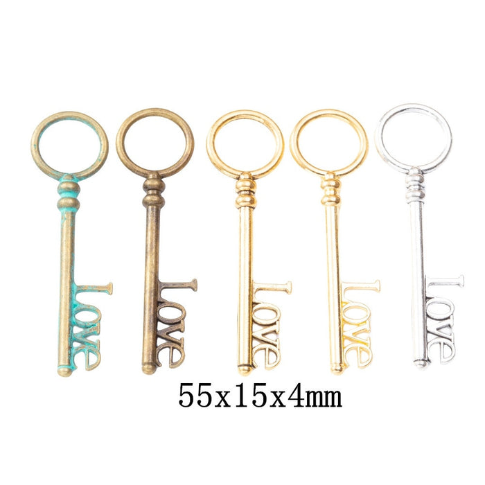 DIY Vintage Zinc Alloy Love Key Charm Pendants Jewelry Accessories For Bracelets And Necklaces