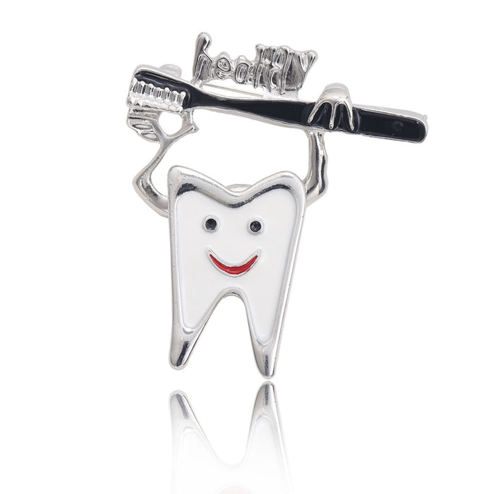 Alloy Enamel Smiling Tooth Brooch Pin For Cute Clothing Decoration