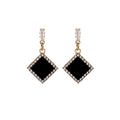 Elegant Black Enamel Geometric Diamond Drop Earrings With Gold Alloy Zircon Rhinestone Stud Earrings view 5