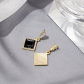 Elegant Black Enamel Geometric Diamond Drop Earrings With Gold Alloy Zircon Rhinestone Stud Earrings view 4