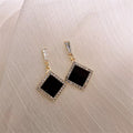 Elegant Black Enamel Geometric Diamond Drop Earrings With Gold Alloy Zircon Rhinestone Stud Earrings view 3