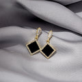 Elegant Black Enamel Geometric Diamond Drop Earrings With Gold Alloy Zircon Rhinestone Stud Earrings view 1
