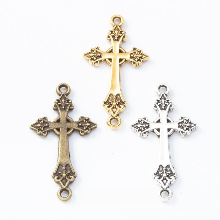 Vintage Zinc Alloy Double Drop Cross Charm Pendant DIY Jewelry Accessories For Bracelets 1788