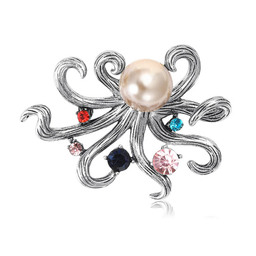 Alloy Pearl Rhinestone Octopus Brooch Pin For Fashion Garments