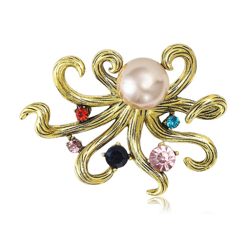 Alloy Pearl Rhinestone Octopus Brooch Pin For Fashion Garments