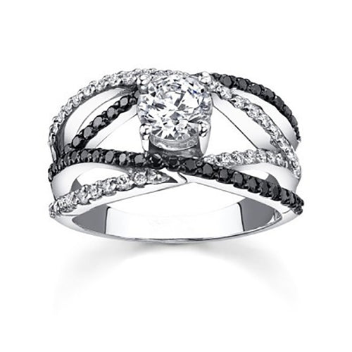 Creative Line Women's Copper Silver Plated Ring With Micro Pave Zircon, Delicate Fashion Jewelry