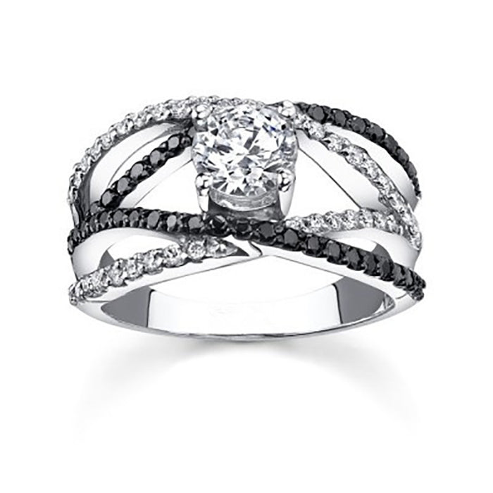 Creative Line Women's Copper Silver Plated Ring With Micro Pave Zircon, Delicate Fashion Jewelry