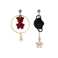 Cute Asymmetric Enamel Teddy Bear Face Mask Star Pearl Rhinestone 925 Silver Pin Drop Earrings view 5