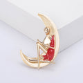 Metal Alloy Enamel Moon Reading Girl Brooch Pin For Apparel view 4