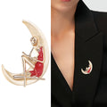 Metal Alloy Enamel Moon Reading Girl Brooch Pin For Apparel view 2