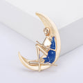 Metal Alloy Enamel Moon Reading Girl Brooch Pin For Apparel view 3