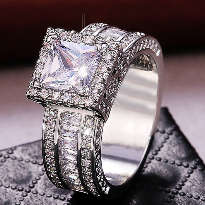 Sparkling Square Diamond Ring For Women, European Fashion Engagement Proposal Jewelry