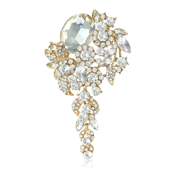 Large Alloy Crystal Glass Brooch Pin For Elegant Clothing Accessories