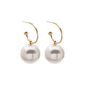 Elegant Gold Alloy Hoop Earrings With Oversized Faux Pearl Ball Drops For Women Party Fashion Earrings view 5