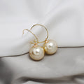 Elegant Gold Alloy Hoop Earrings With Oversized Faux Pearl Ball Drops For Women Party Fashion Earrings view 3