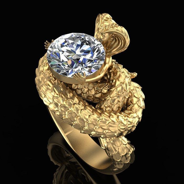 Punk Style Human Face Snake Body Zircon Women's Ring, European American Fashion Jewelry