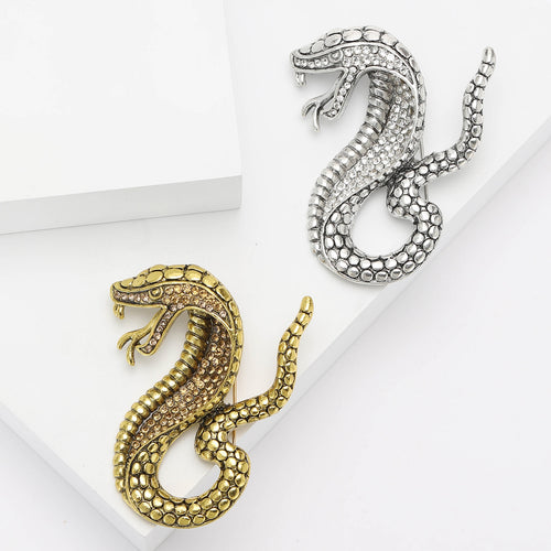 Alloy Rhinestone Cobra Brooch Pin For Suits And Apparel