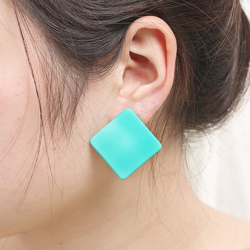 Korean Retro Matte Painted Geometric Square Round Stud Earrings, Colorful Statement Ear Jewelry