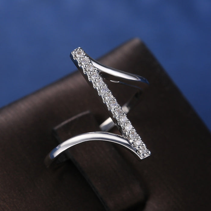 Fashion Minimalist Single Line Women's Ring With Micro Pave Zircon, Trendy Finger Jewelry