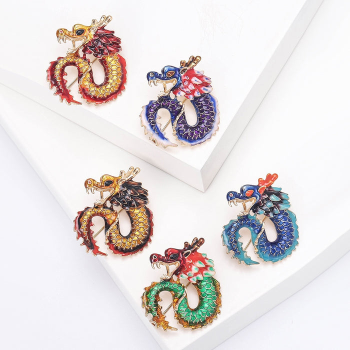 Alloy Enamel Zodiac Dragon Brooch Men Suit Lapel Pin